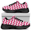 Pink And White Chevron Pattern Print Black Chunky Shoes