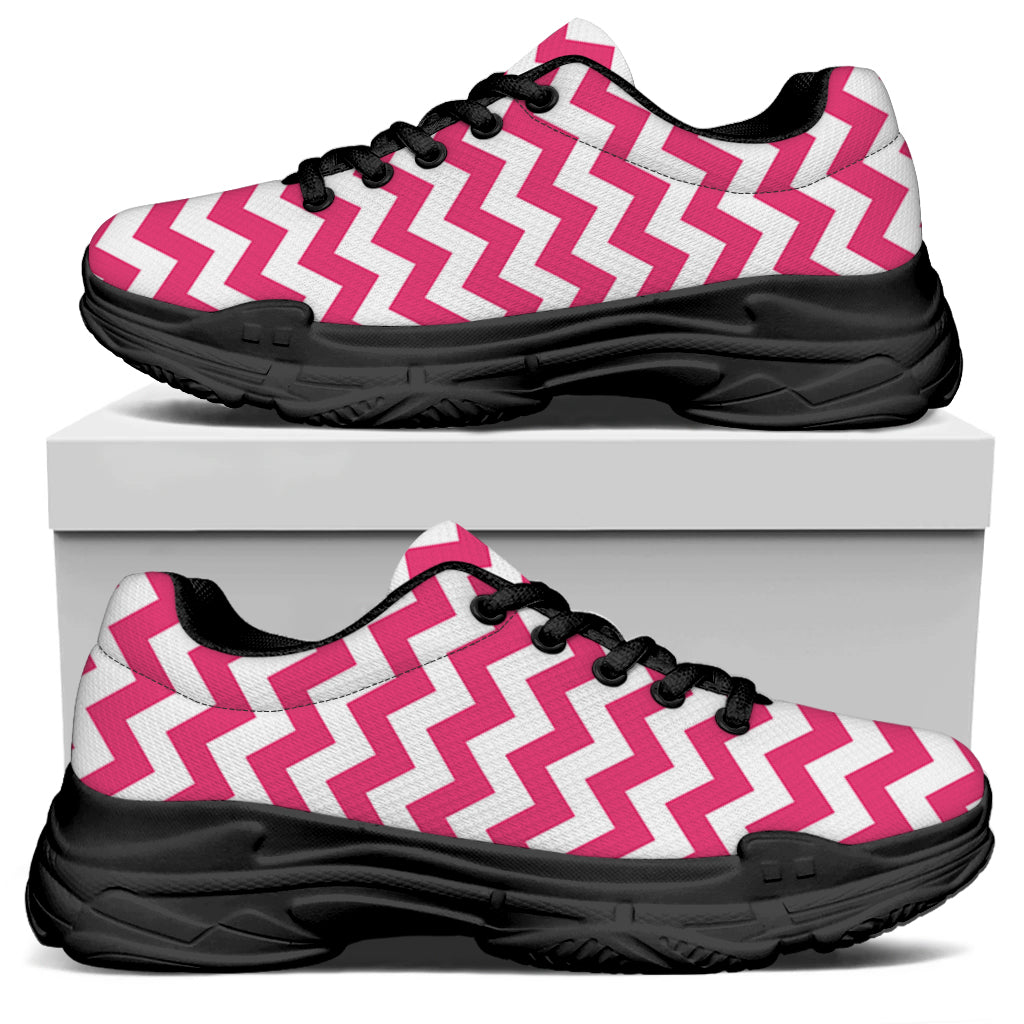 Pink And White Chevron Pattern Print Black Chunky Shoes
