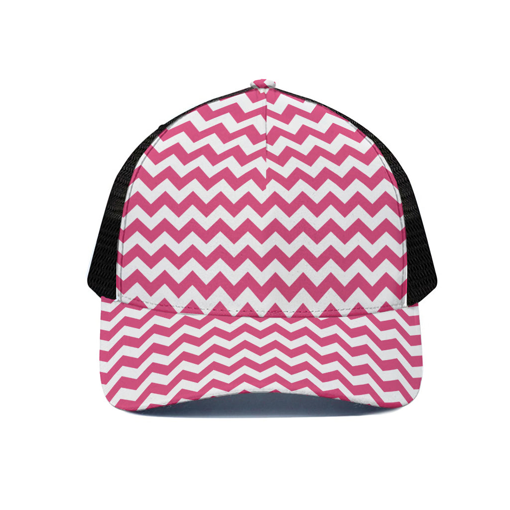 Pink And White Chevron Pattern Print Black Mesh Trucker Cap