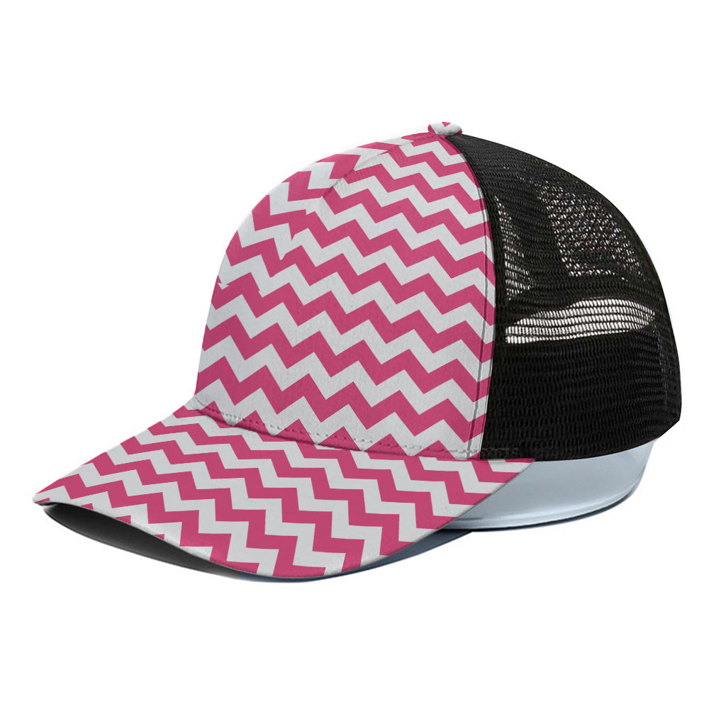 Pink And White Chevron Pattern Print Black Mesh Trucker Cap
