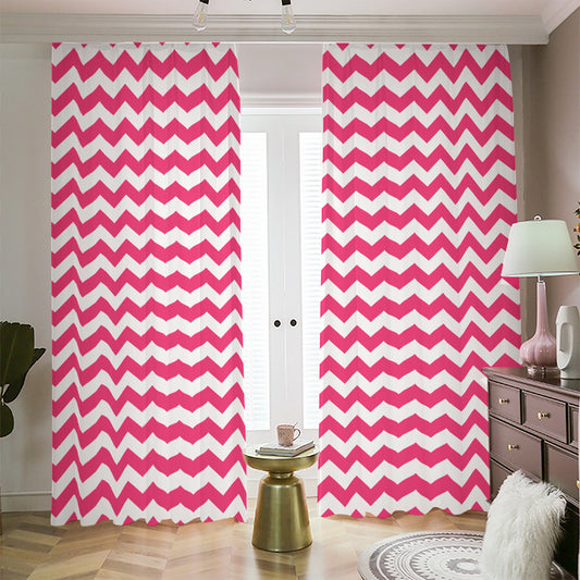 Pink And White Chevron Pattern Print Blackout Pencil Pleat Curtains