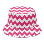 Pink And White Chevron Pattern Print Bucket Hat