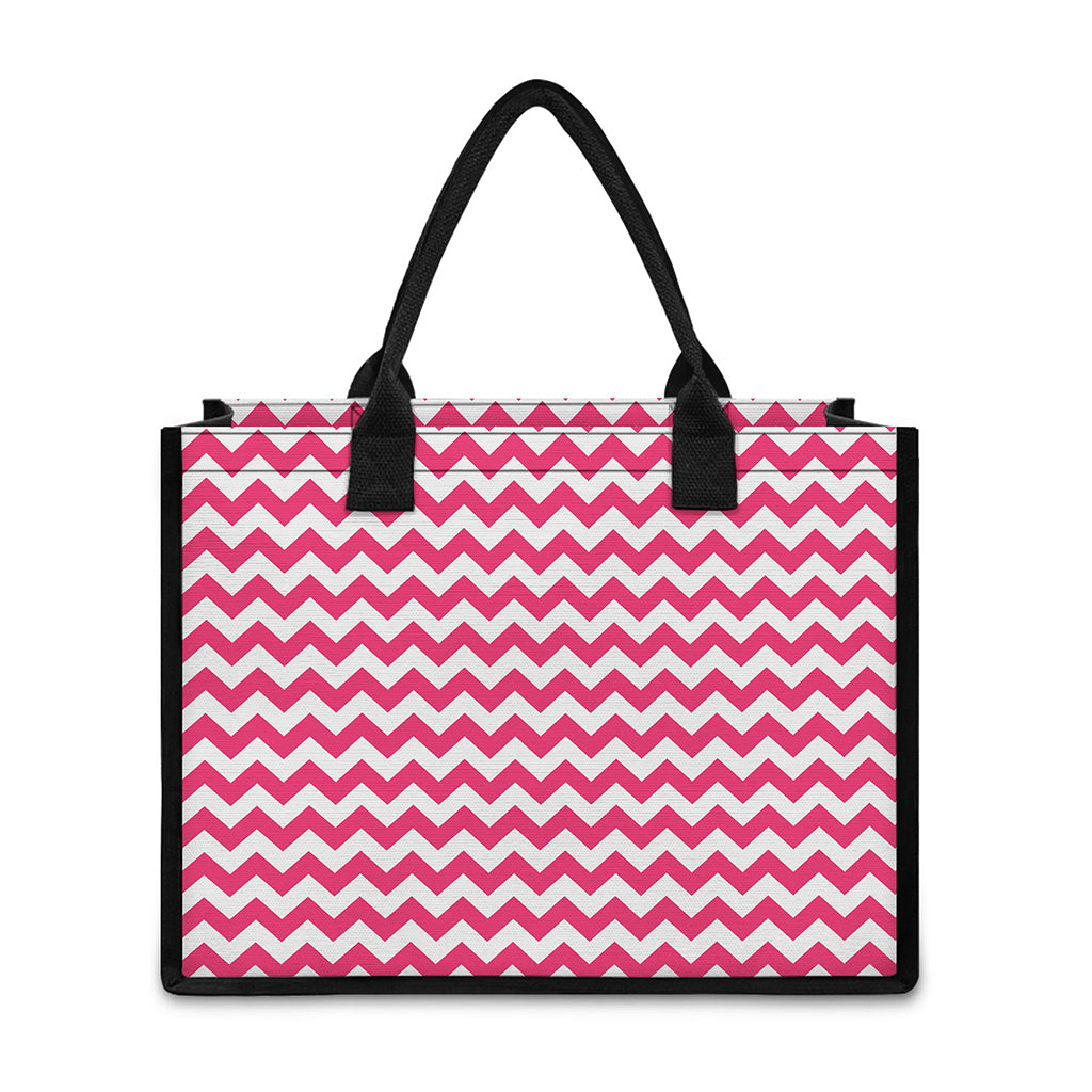Pink And White Chevron Pattern Print Canvas Tote Bag