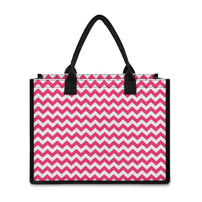 Pink And White Chevron Pattern Print Canvas Tote Bag