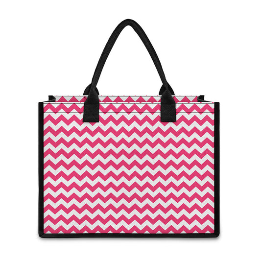 Pink And White Chevron Pattern Print Canvas Tote Bag