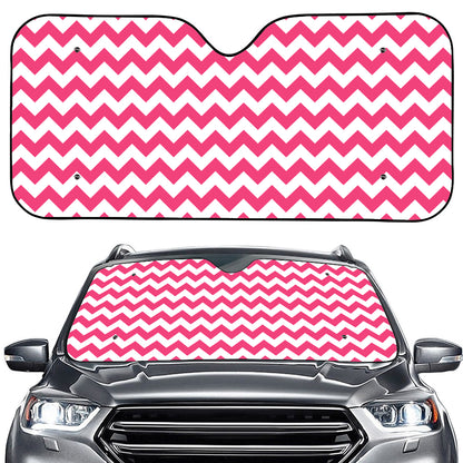 Pink And White Chevron Pattern Print Car Windshield Sun Shade