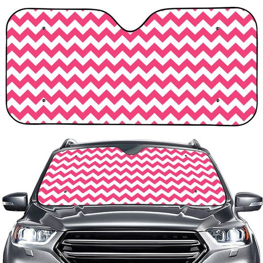 Pink And White Chevron Pattern Print Car Windshield Sun Shade