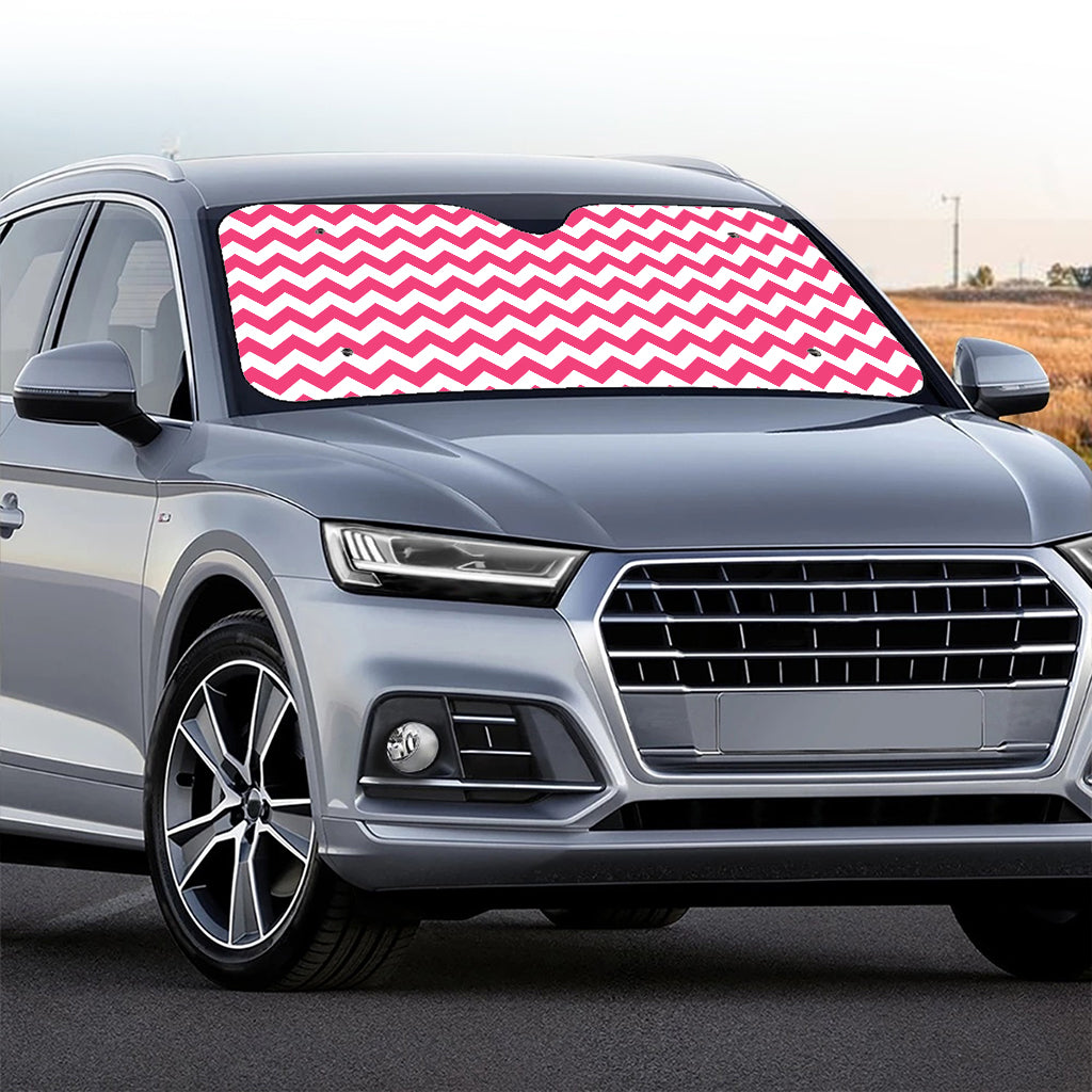 Pink And White Chevron Pattern Print Car Windshield Sun Shade