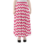 Pink And White Chevron Pattern Print Chiffon Maxi Skirt