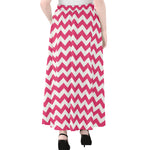 Pink And White Chevron Pattern Print Chiffon Maxi Skirt