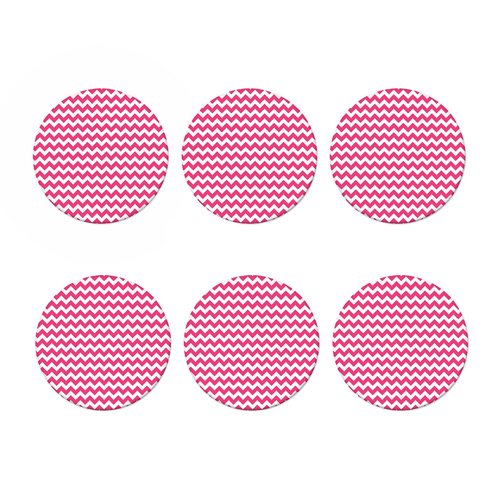 Pink And White Chevron Pattern Print Coaster Set