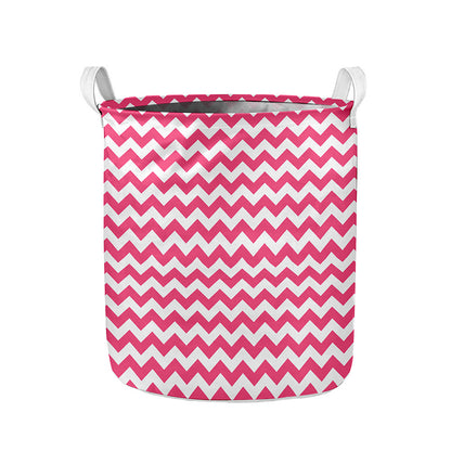 Pink And White Chevron Pattern Print Collapsible Laundry Basket