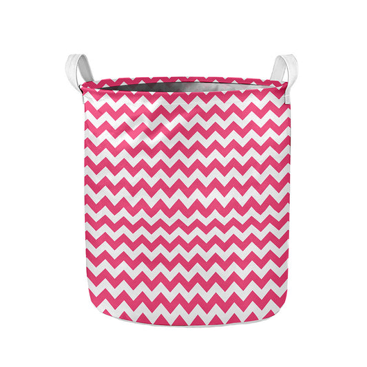 Pink And White Chevron Pattern Print Collapsible Laundry Basket