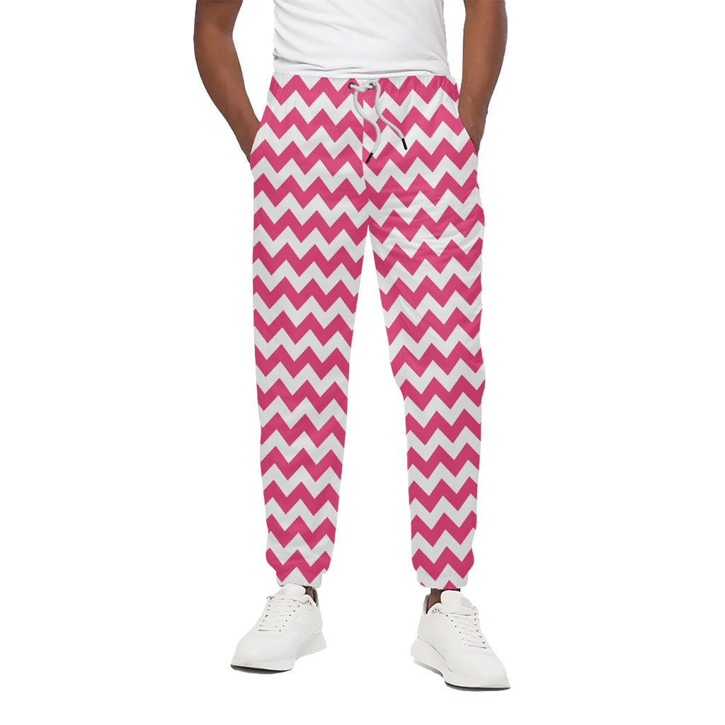 Pink And White Chevron Pattern Print Cotton Pants