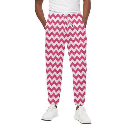 Pink And White Chevron Pattern Print Cotton Pants