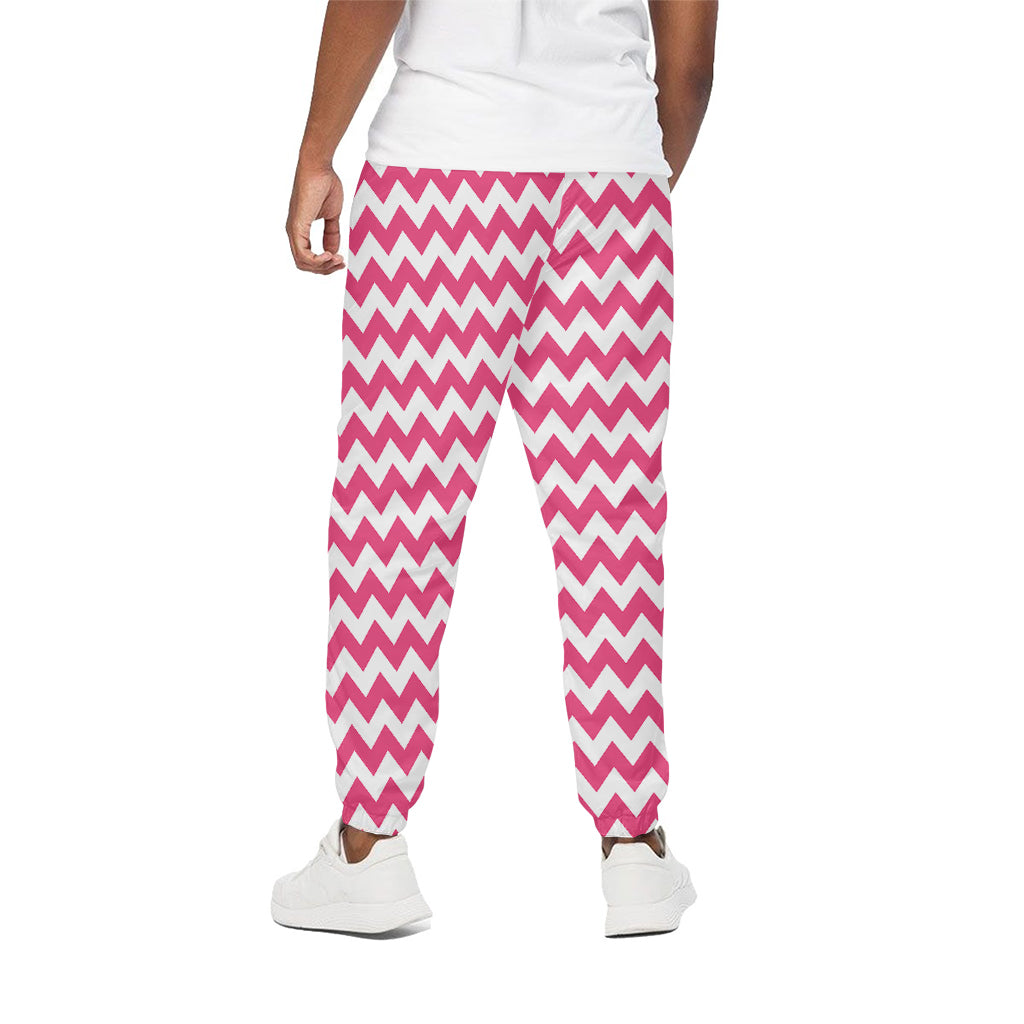Pink And White Chevron Pattern Print Cotton Pants