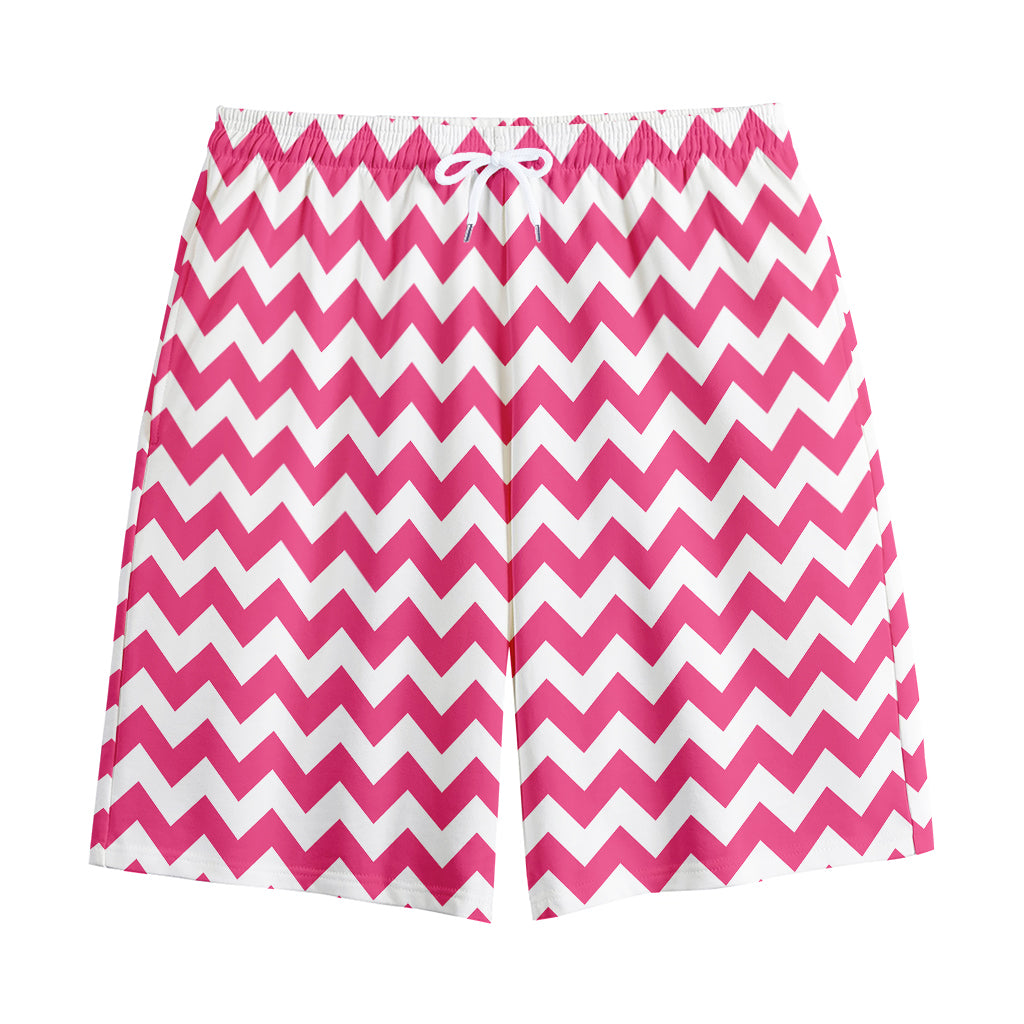Pink And White Chevron Pattern Print Cotton Shorts