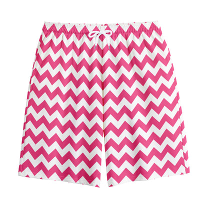 Pink And White Chevron Pattern Print Cotton Shorts