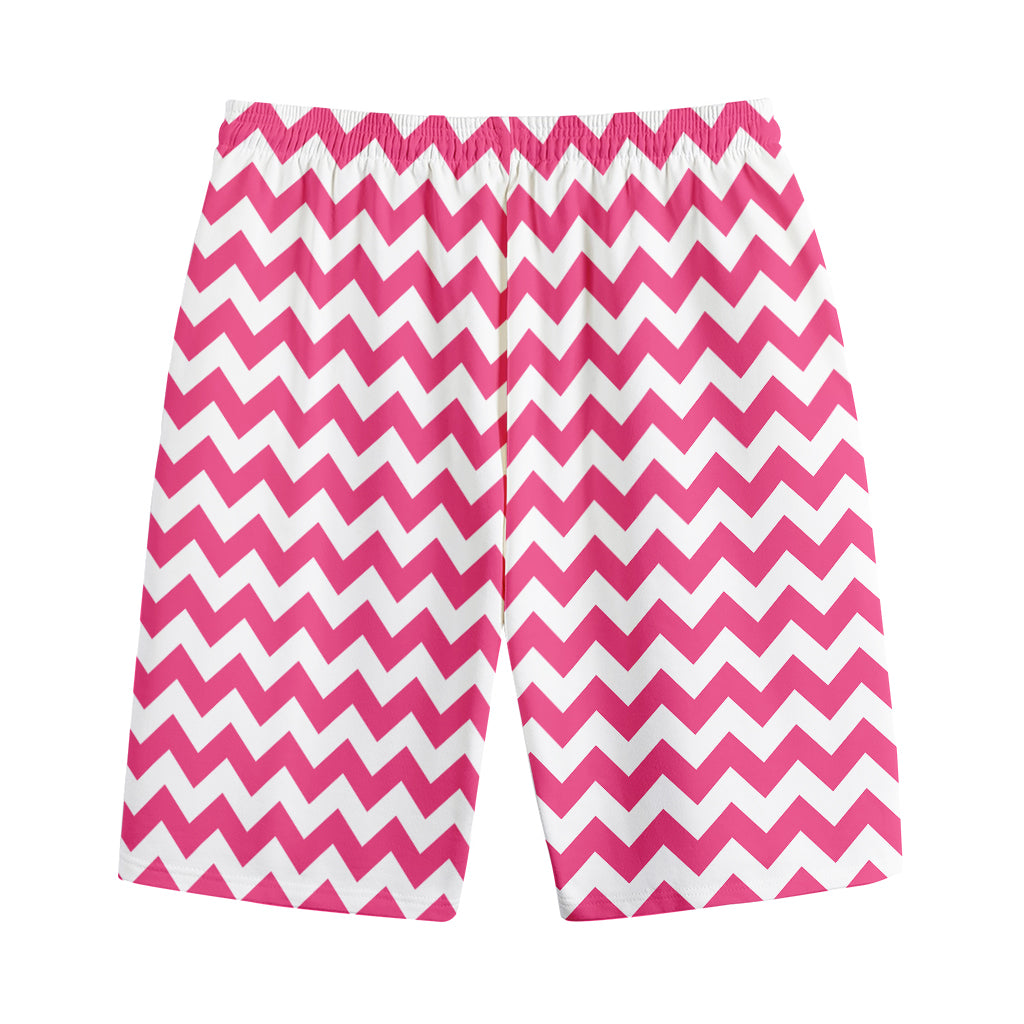 Pink And White Chevron Pattern Print Cotton Shorts