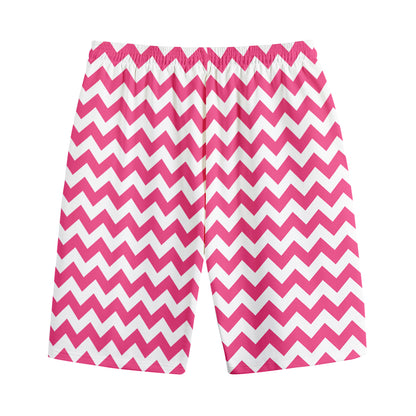 Pink And White Chevron Pattern Print Cotton Shorts