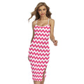 Pink And White Chevron Pattern Print Cross Back Cami Dress