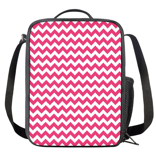 Pink And White Chevron Pattern Print Crossbody Lunch Bag