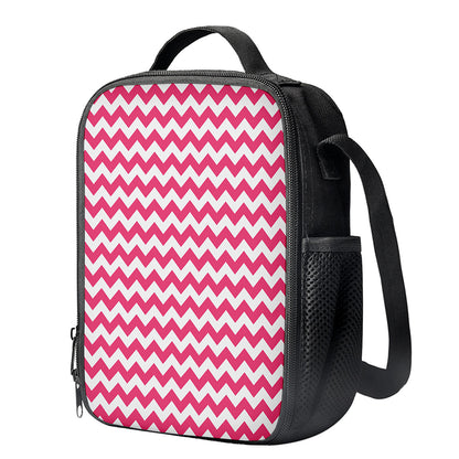 Pink And White Chevron Pattern Print Crossbody Lunch Bag