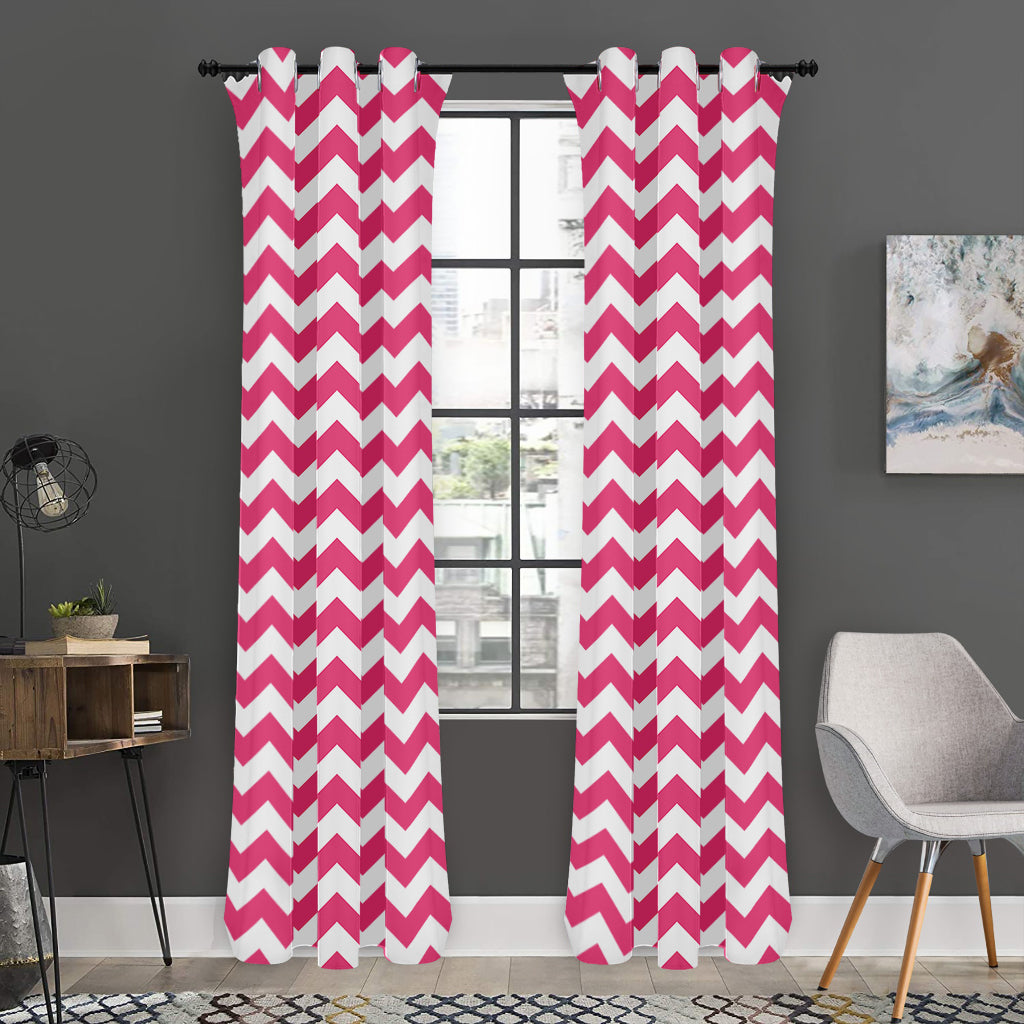 Pink And White Chevron Pattern Print Curtain