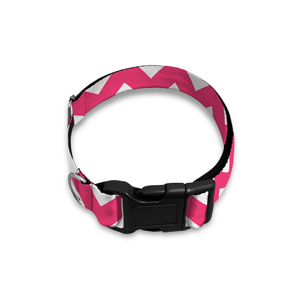 Pink And White Chevron Pattern Print Dog Collar