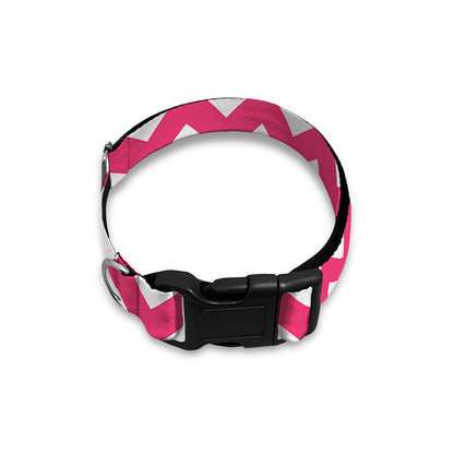 Pink And White Chevron Pattern Print Dog Collar