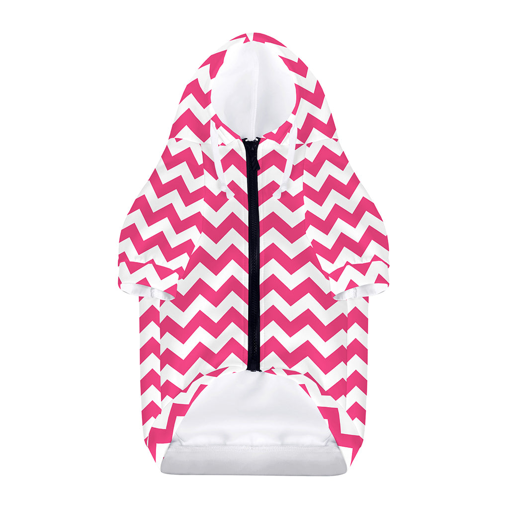 Pink And White Chevron Pattern Print Dog Zip Up Hoodie