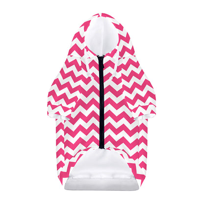 Pink And White Chevron Pattern Print Dog Zip Up Hoodie