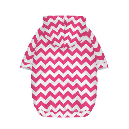 Pink And White Chevron Pattern Print Dog Zip Up Hoodie