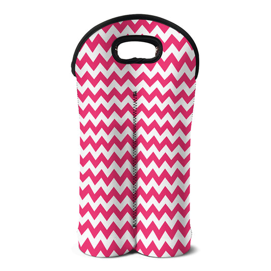 Pink And White Chevron Pattern Print Double Neoprene Wine Tote