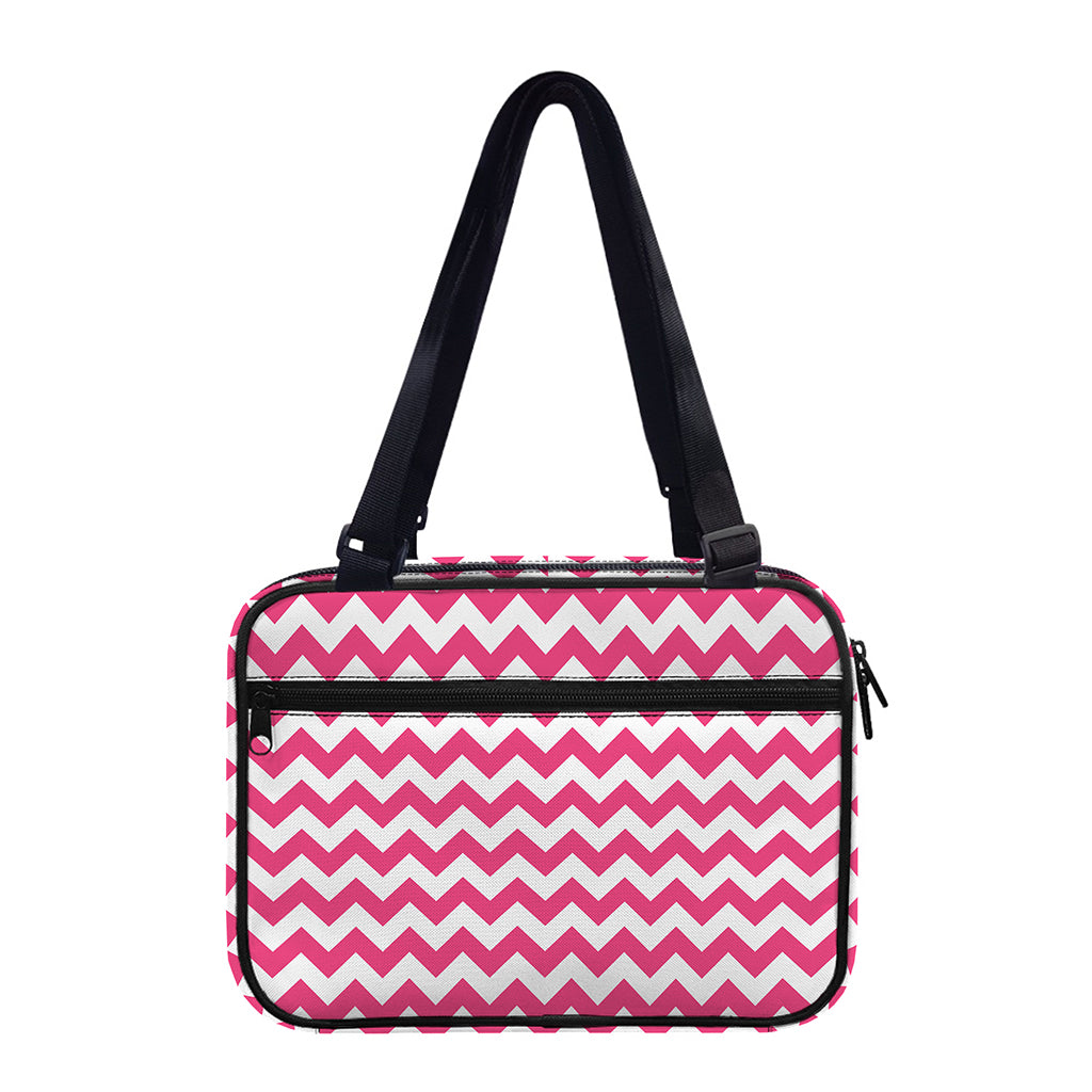 Pink And White Chevron Pattern Print Double Strap Bible Bag