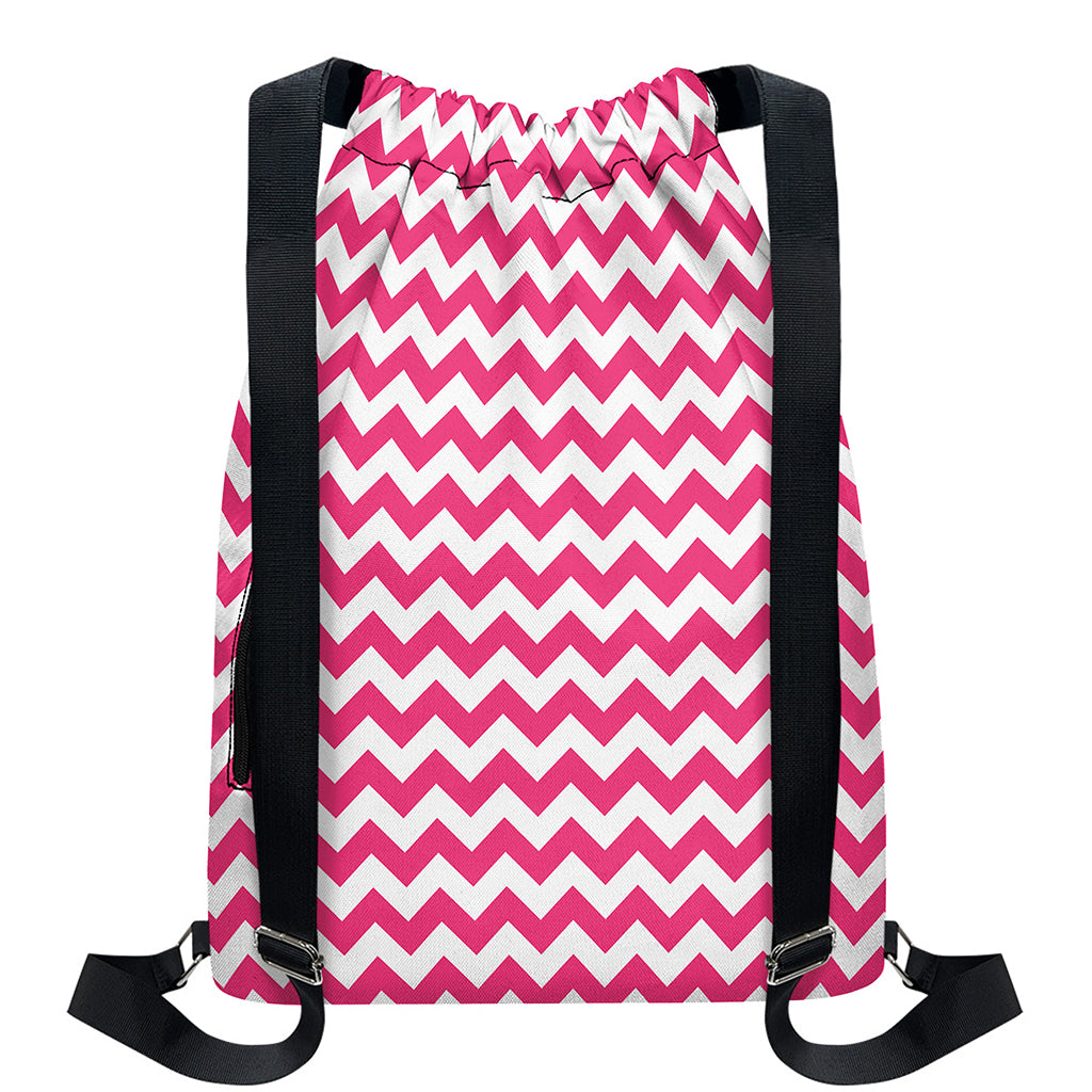 Pink And White Chevron Pattern Print Drawstring Backpack
