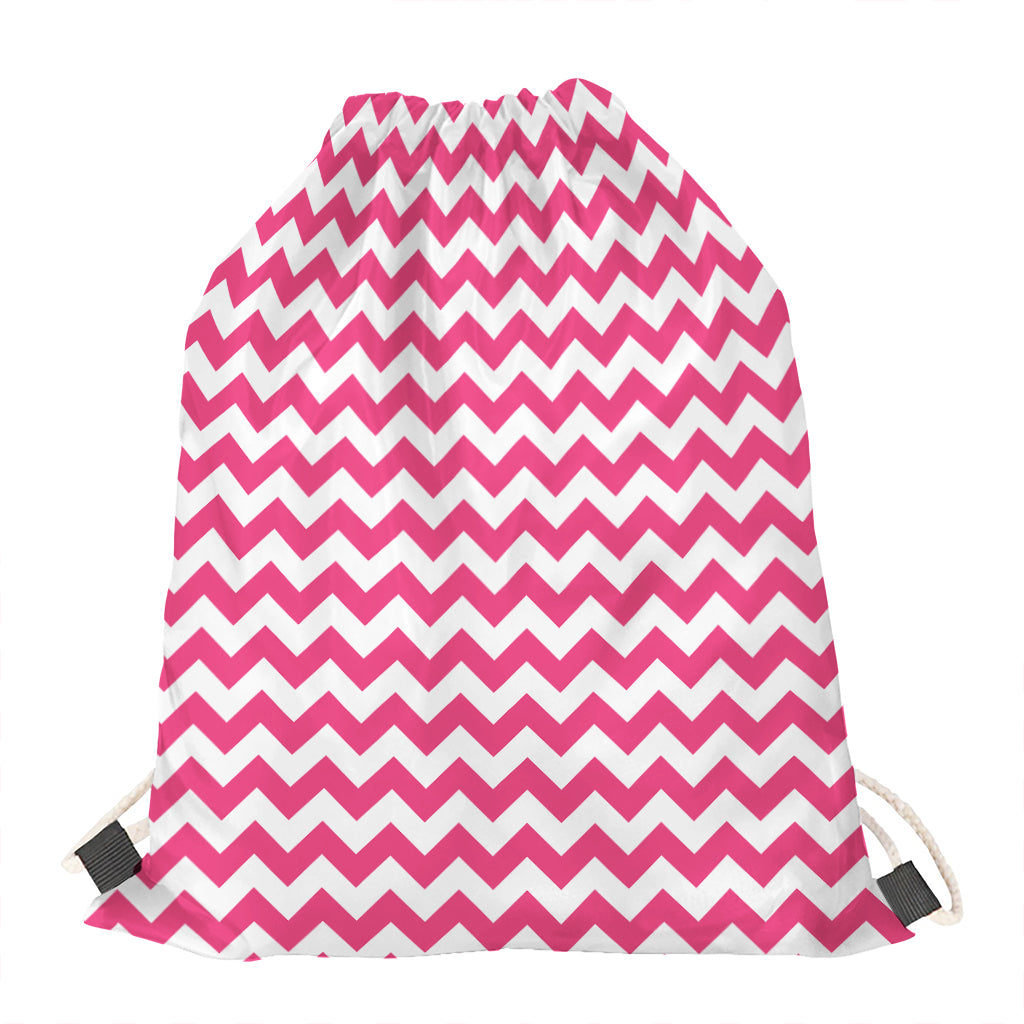 Pink And White Chevron Pattern Print Drawstring Bag