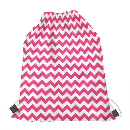 Pink And White Chevron Pattern Print Drawstring Bag
