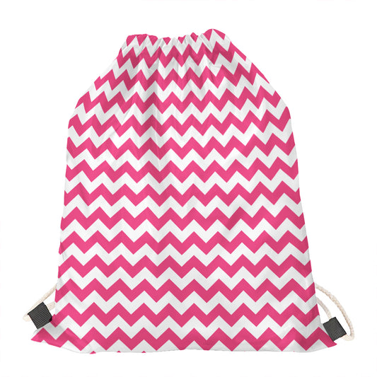 Pink And White Chevron Pattern Print Drawstring Bag