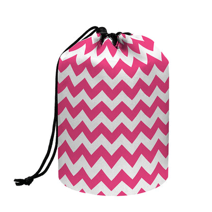 Pink And White Chevron Pattern Print Drawstring Makeup Bag