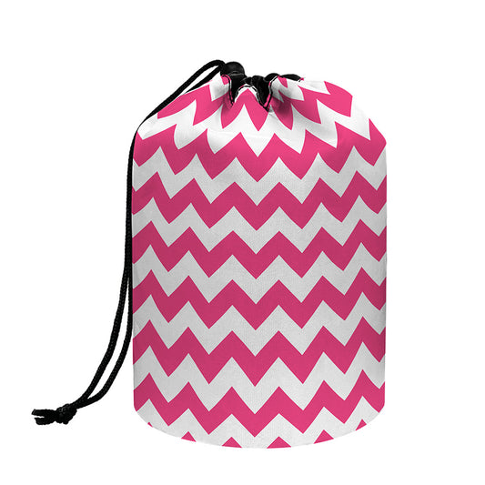 Pink And White Chevron Pattern Print Drawstring Makeup Bag