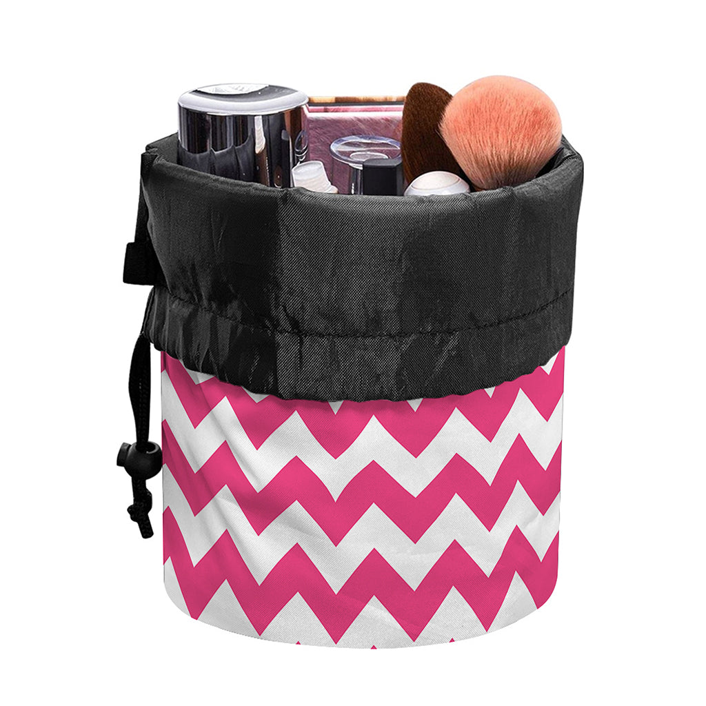 Pink And White Chevron Pattern Print Drawstring Makeup Bag