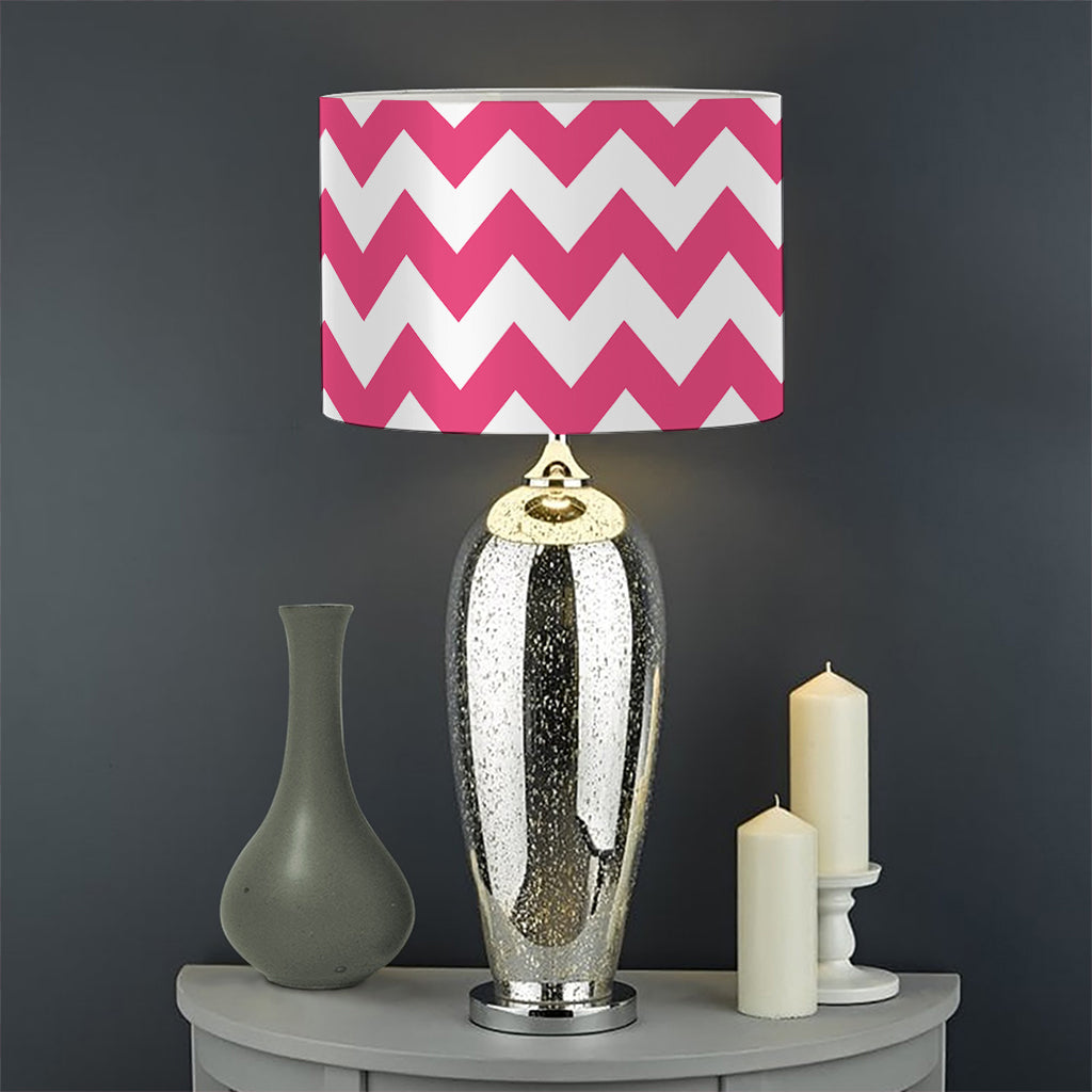 Pink And White Chevron Pattern Print Drum Lamp Shade
