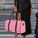 Pink And White Chevron Pattern Print Duffle Bag