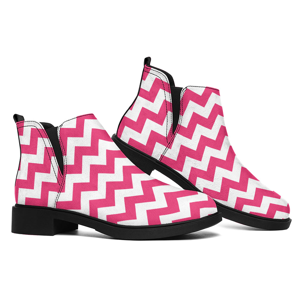 Pink And White Chevron Pattern Print Flat Ankle Boots