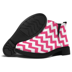 Pink And White Chevron Pattern Print Flat Ankle Boots