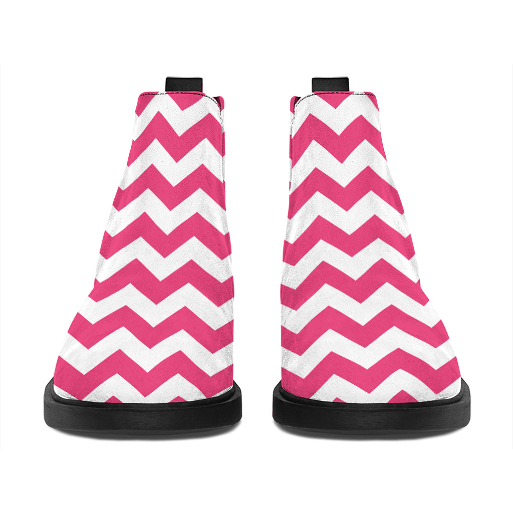 Pink And White Chevron Pattern Print Flat Ankle Boots