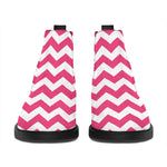 Pink And White Chevron Pattern Print Flat Ankle Boots