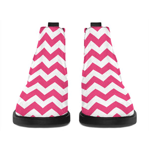 Pink And White Chevron Pattern Print Flat Ankle Boots