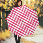 Pink And White Chevron Pattern Print Foldable Umbrella